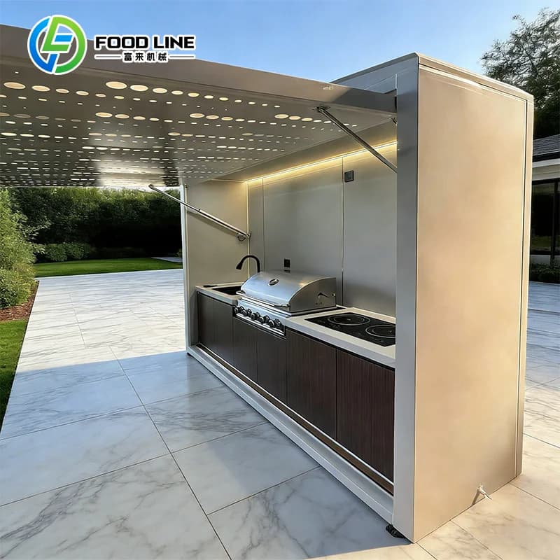 Ensemble de cuisine extérieure avec barbecue et réfrigérateur, luxueux et populaire pour les restaur