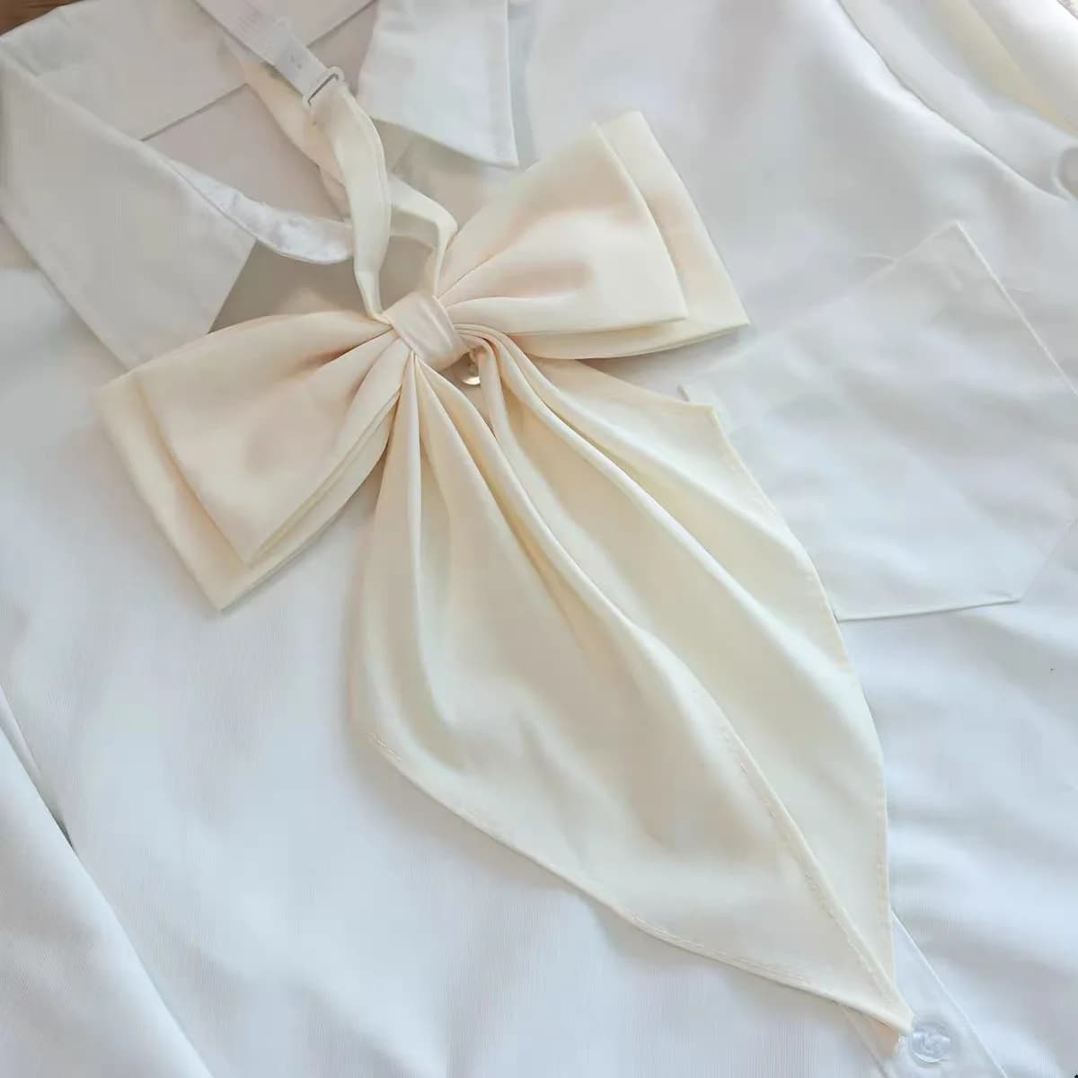Nouvelle tendance : Nœud papillon rose et blanc uni, surdimensionné, style DK JK, accessoire chic po