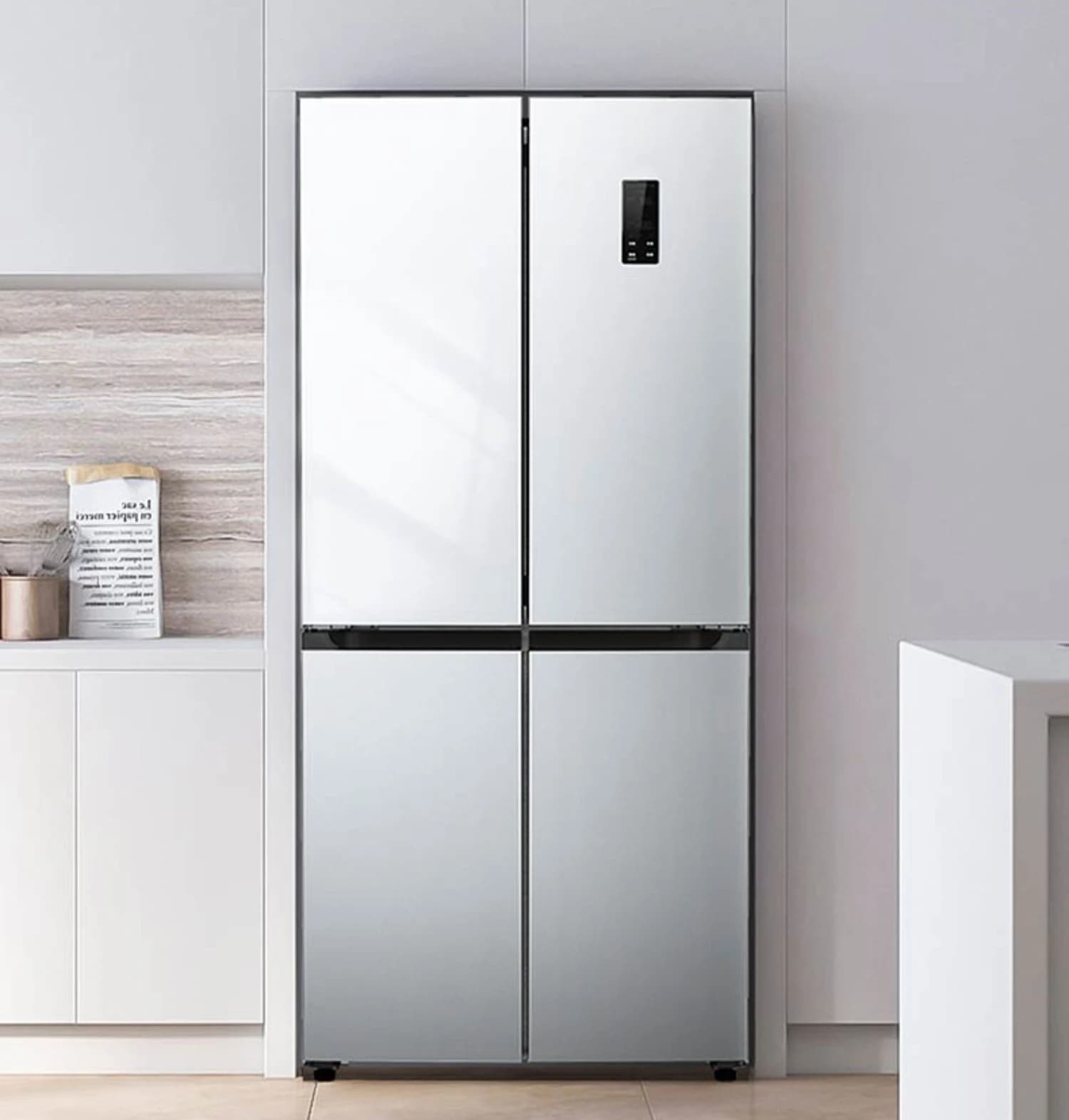 Réfrigérateur intelligent à quatre portes côte à côte encastrable 410L avec technologie Inverter pou