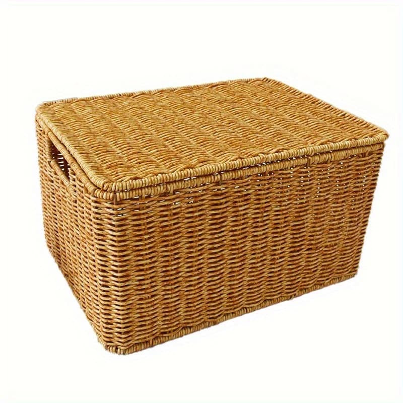 Panier de rangement tissé rural avec couvercle – Organisateur de garde-robe élégant et durable – Con