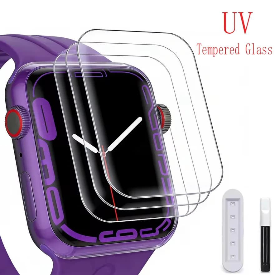 Film protecteur en verre trempé avec colle UV pour Apple Watch 10 9 8 7 46MM 44MM 45MM, protection d