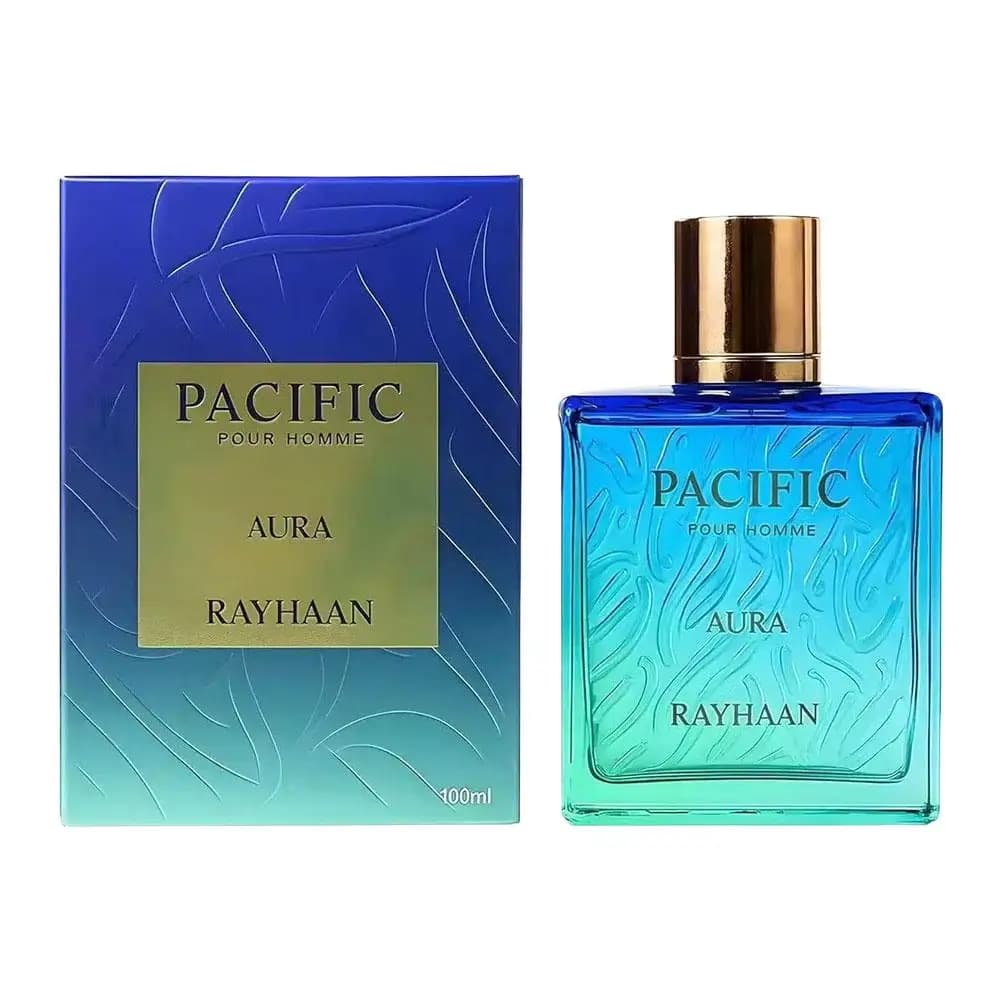 Rayhaan Pacific Aura Pour Homme Eau de Parfum, parfum marin boisé, senteur fraîche longue durée, par