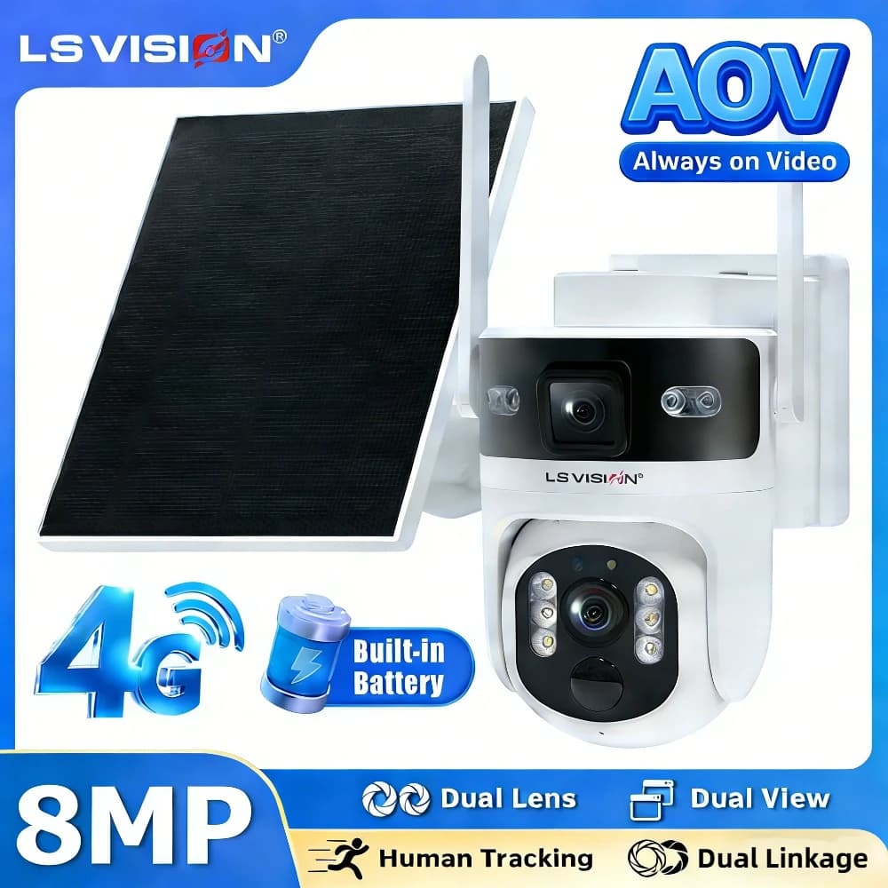 LS VISION Ubox 4G AOV caméra solaire double écran extérieur WiFi PTZ PIR détection suivi automatique