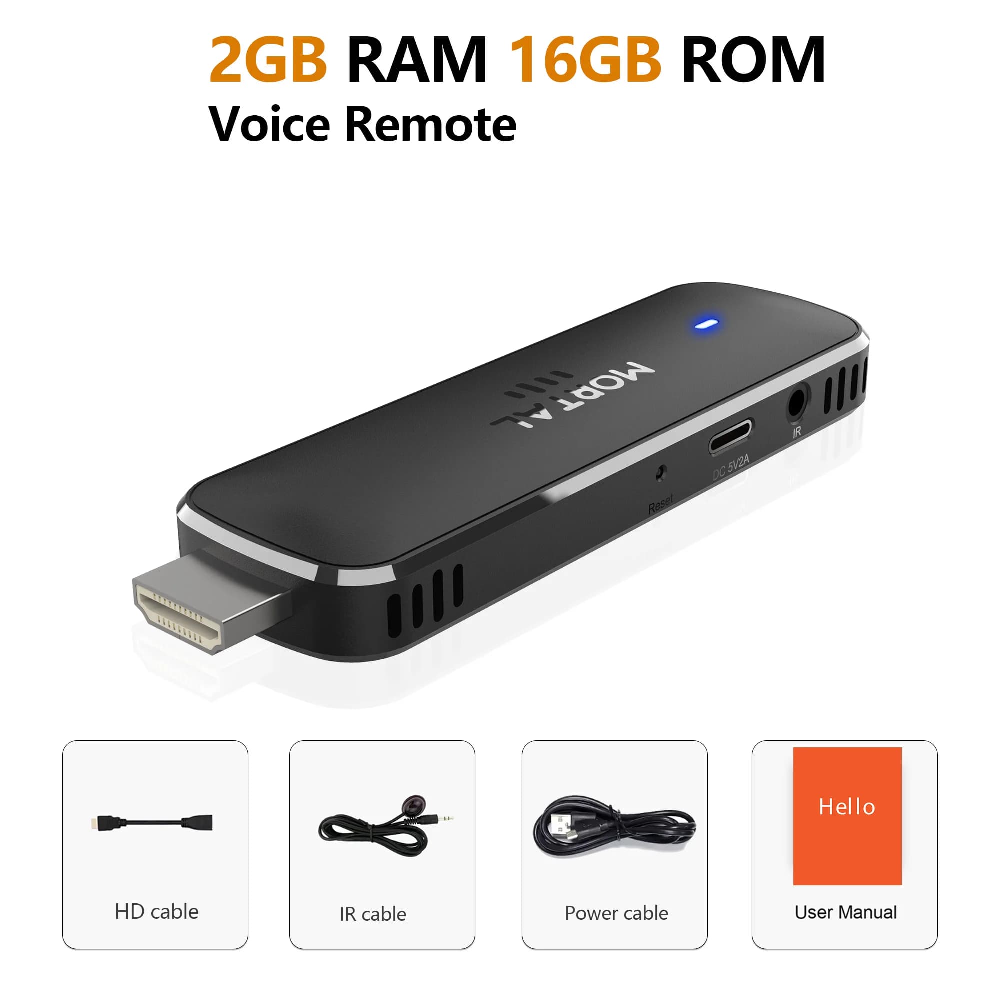 Clé de streaming Mortal Wi-Fi 6 Q8 Ultra 4K HDR Android 14 Allwinner H313 avec télécommande vocale N