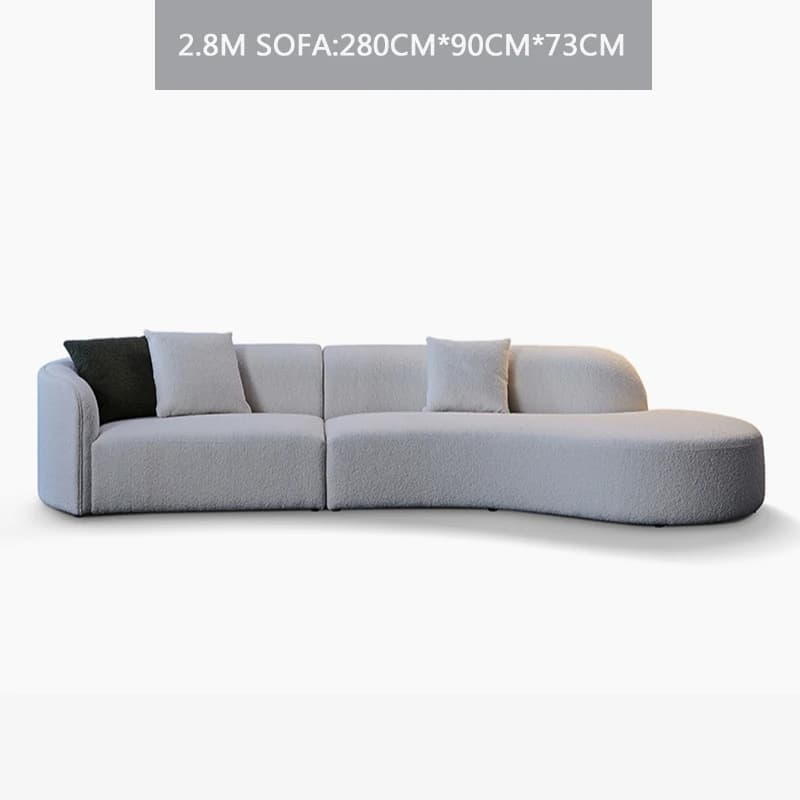 Canapé d'angle incurvé en tissu en forme de vent, salon minimaliste moderne, grand appartement, conc