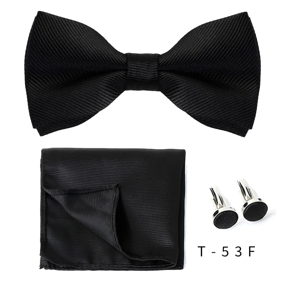 Ensemble de nœuds papillon pour hommes, 3 pièces, couleur unie, chemises carrées de poche, boutons d