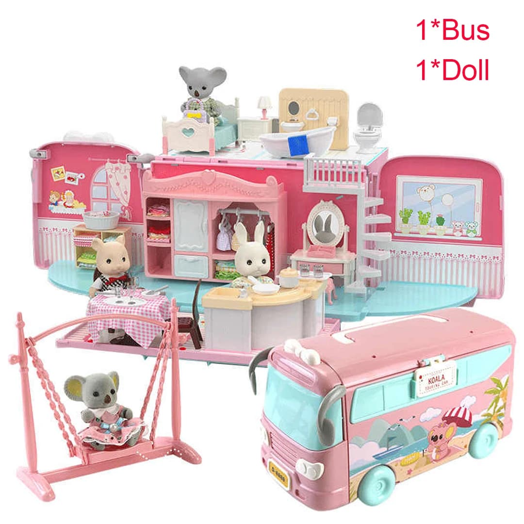 Maison de poupée Koala journal fille jouer maison jouet bricolage Tour Bus chambre commode salle à m