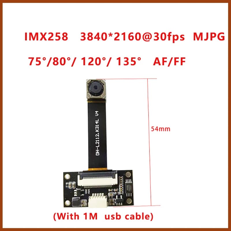 Module de caméra USB 12MP 3840*3104 4K CMOS IMX258 AF/MF/FF 75 degrés 30FPS Grand angle MJPEG YUY2 I