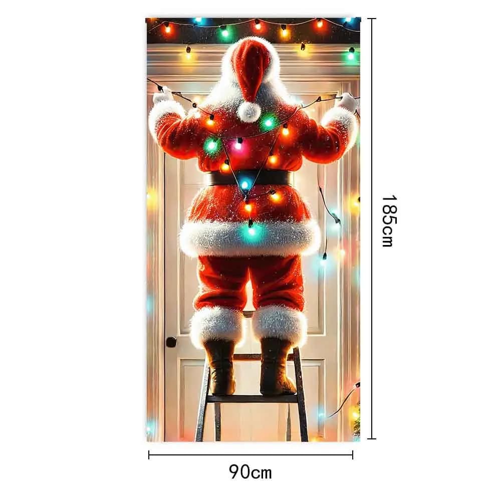 Grande couverture de porte de Noël du père Noël, décoration extérieure de Noël, toile de fond de con