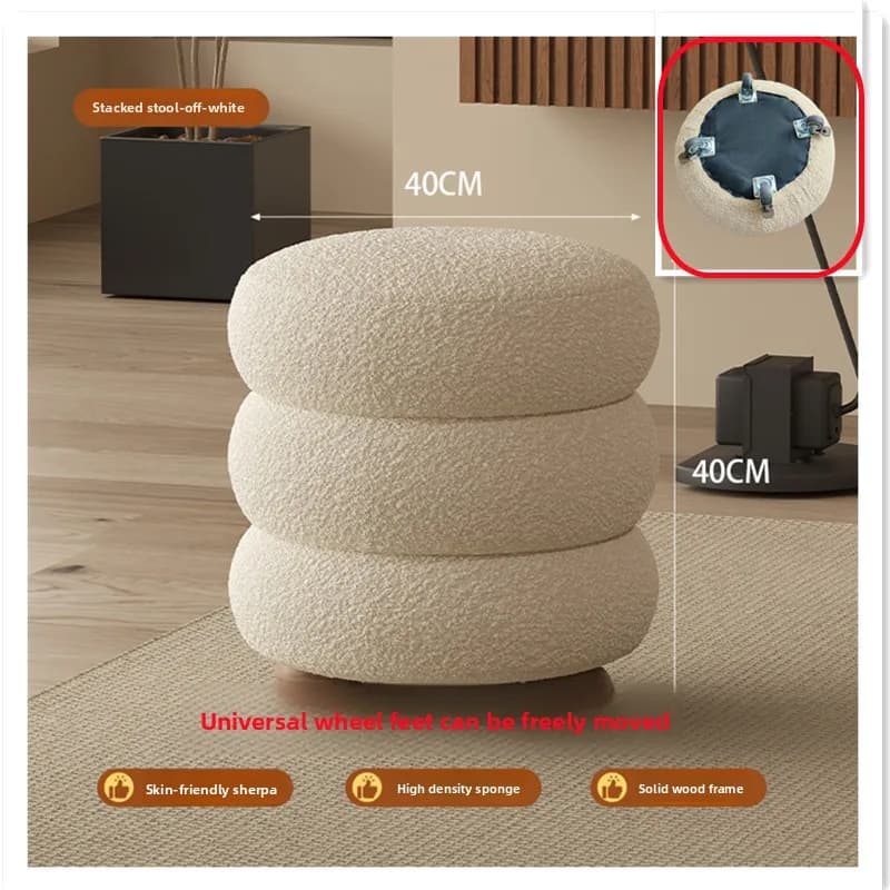 Petit tabouret mobile en duvet d'agneau avec roues, pouf pour chambre à coucher personnalisable OEM/