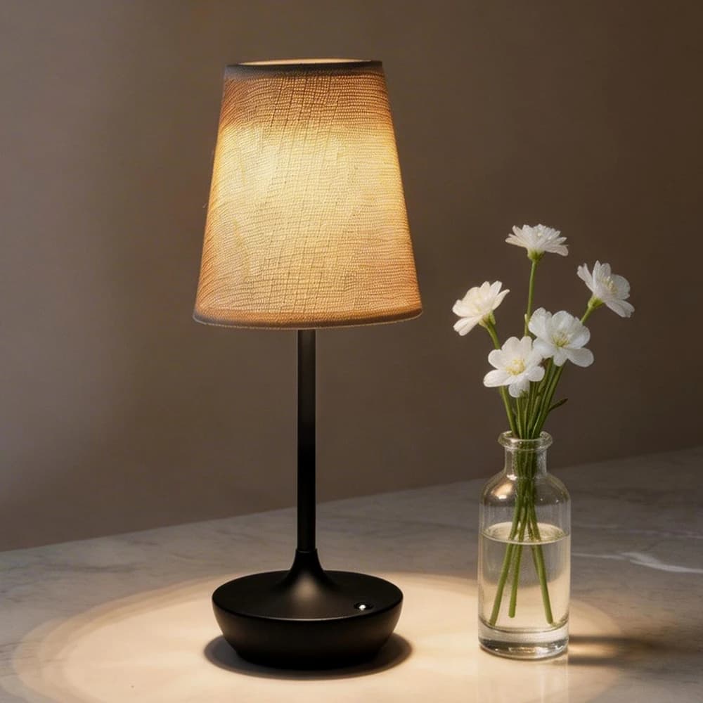 Lampe de table LED sans fil, abat-jour vintage en tissu, lampe de bureau portable, lampe de chevet 2