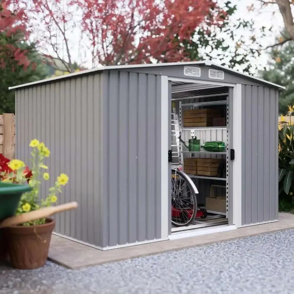 Abri de rangement extérieur en métal de 6 pieds x 8 pieds, maison à outils de hangar de jardin avec