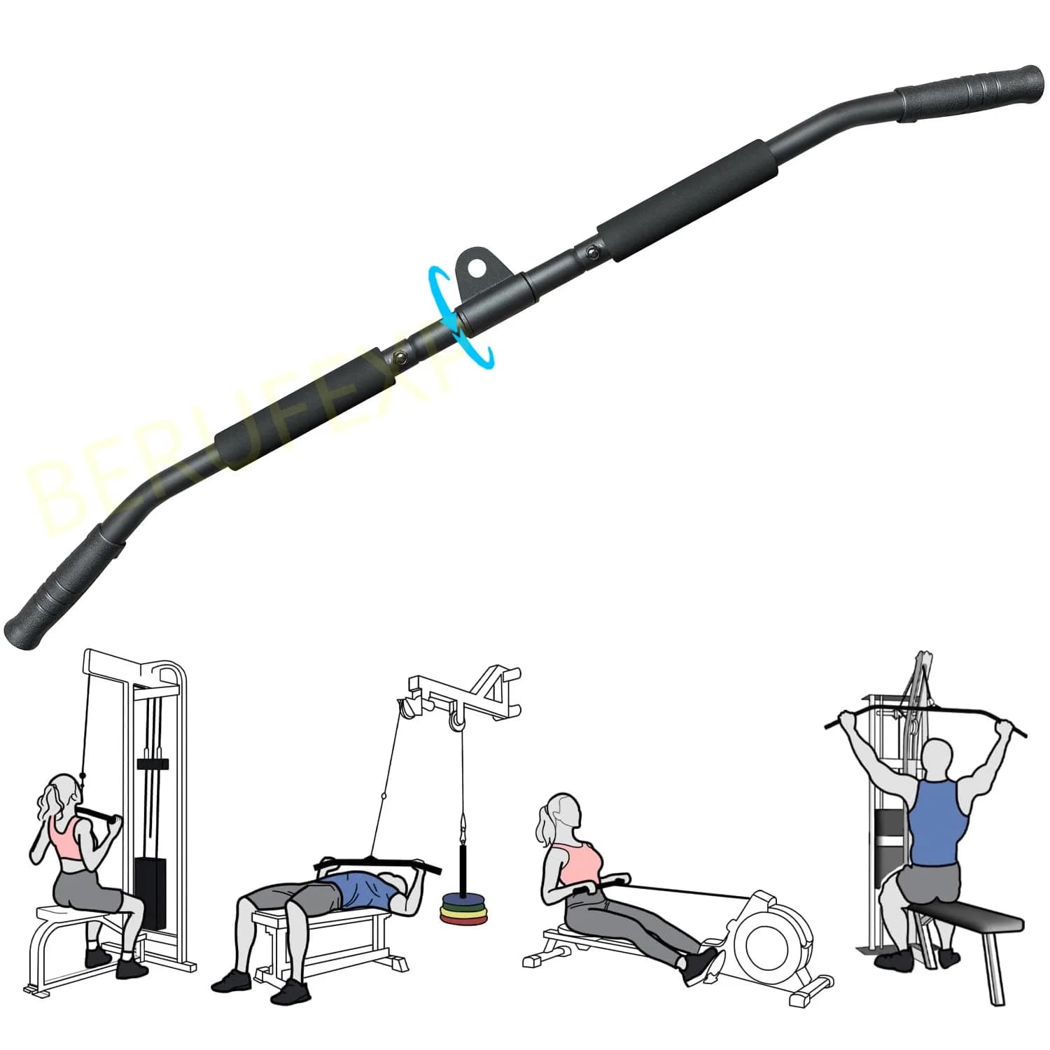 Barre de traction latérale 39,4'' Accessoires de traction latérale Barre de triceps avec pivot à 360