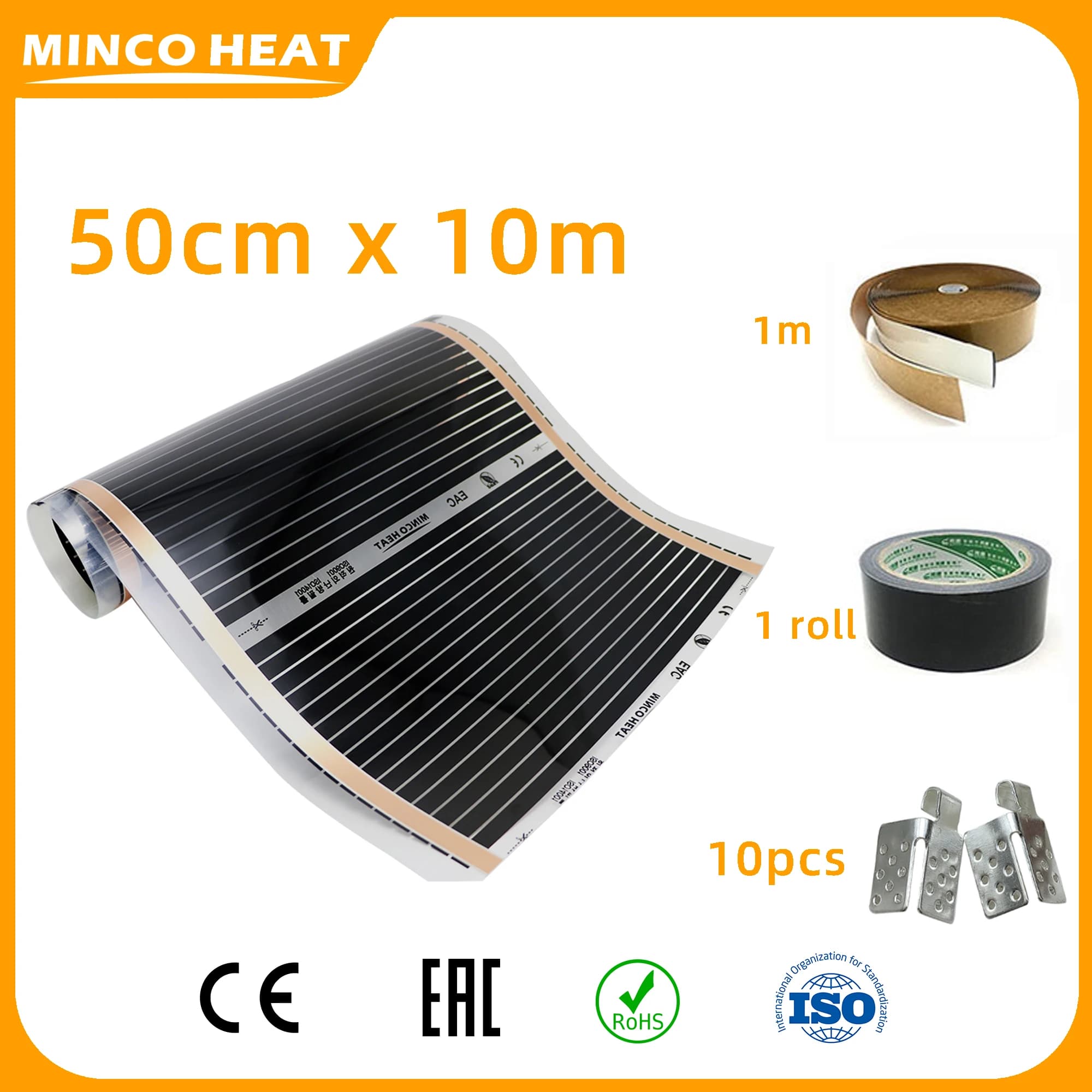 Chaleur Minco 140w/ ㎡ Tapis chauffant à Film de sol chaud infrarouge, 50cm de largeur, 220V, 5 ~ 5
