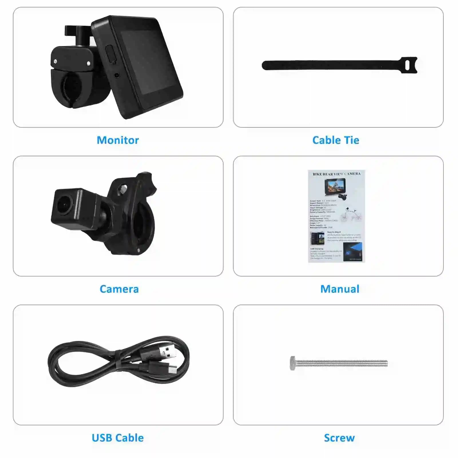 Caméra de recul de vélo 1080P 4,3 pouces écran d'affichage HD surveillance routière en temps réel ca