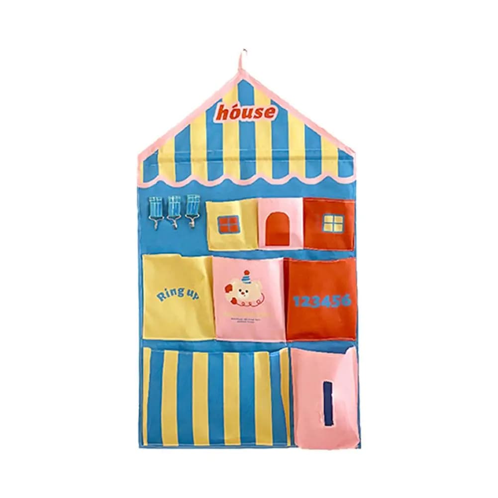Organisateur de rangement mural suspendu, sac de rangement mignon en forme de maison de dessin animé