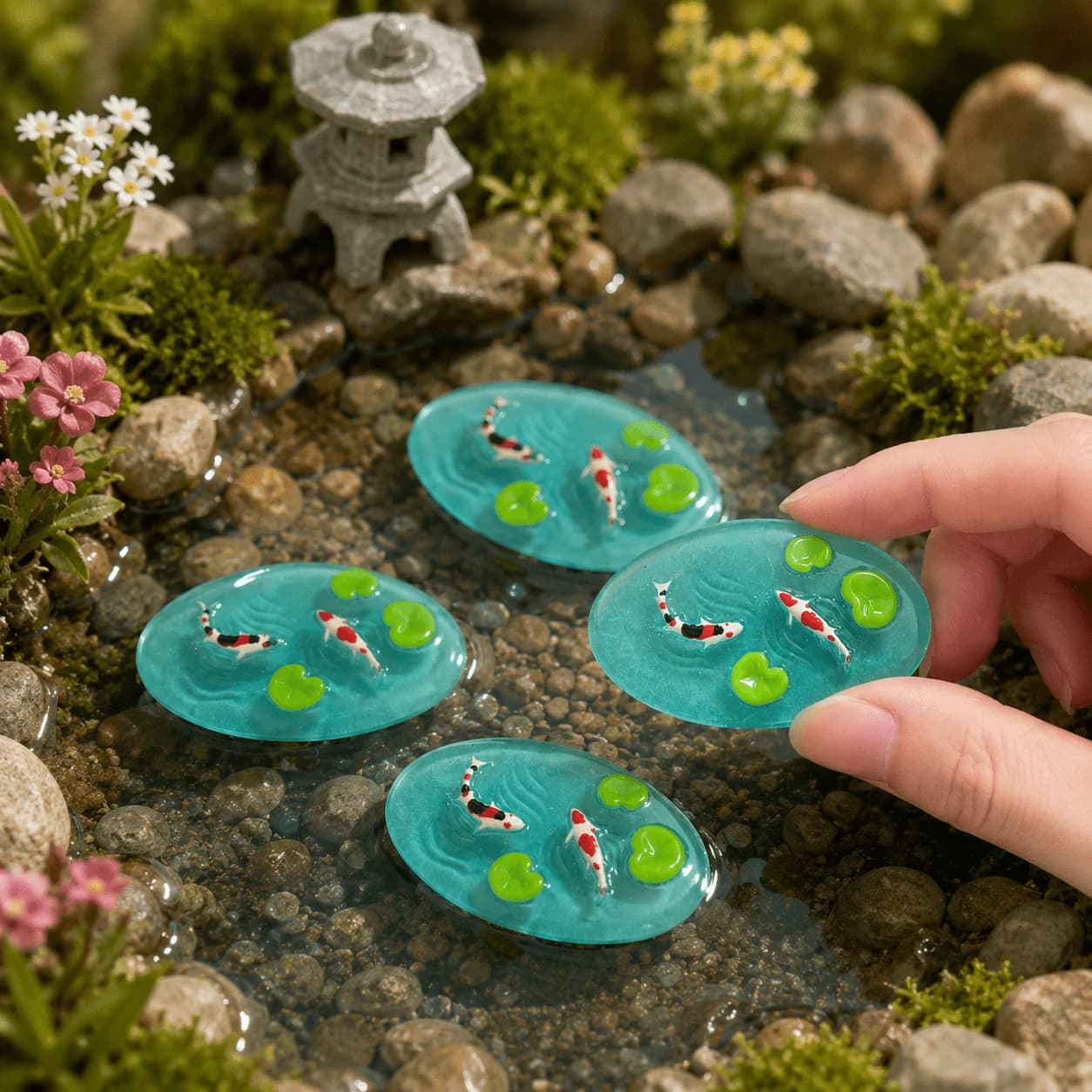 Ensemble de 4 miniatures en résine pour bassin, accessoires pour mini-bassin et jardin aquatique pou