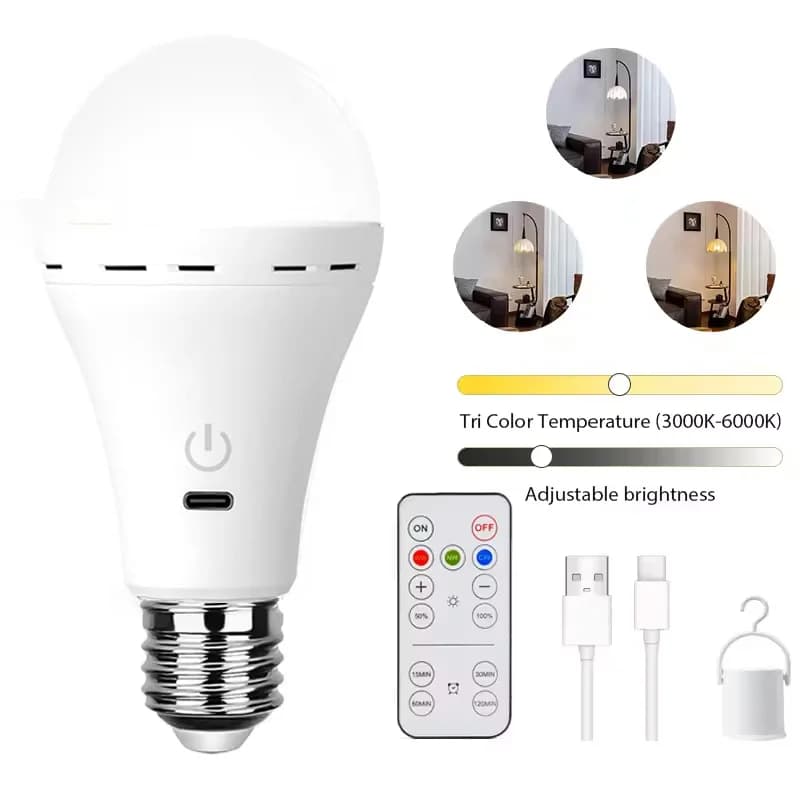 Ampoules rechargeables avec télécommande, ampoule intelligente E27, ampoule sans fil à piles pour la
