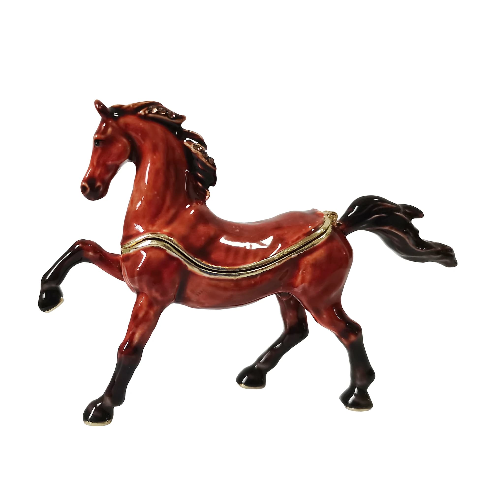 Cheval arabe émaillé étain bijoux bibelots boîte souvenir boîte à pilules cheval Figurine cadeaux