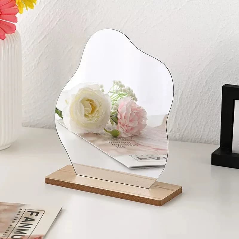 Miroir sur pied décoratif pour bureau, maquillage, ornement de bureau, miroir acrylique irrégulier p