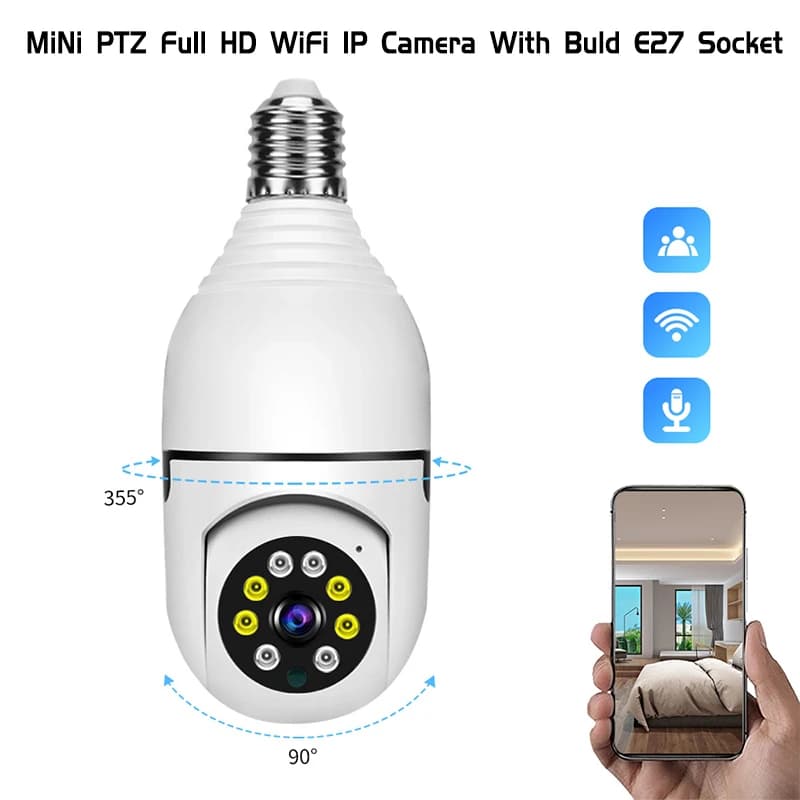 Ampoule E27 caméra de Surveillance couleur Vision nocturne automatique suivi humain Zoom moniteur de