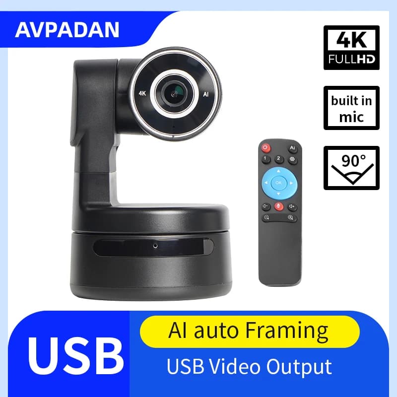 Mini caméra 4K ptz, fonction AI, mise au point du cadre automatique, webcam USB pour ordinateur, dif