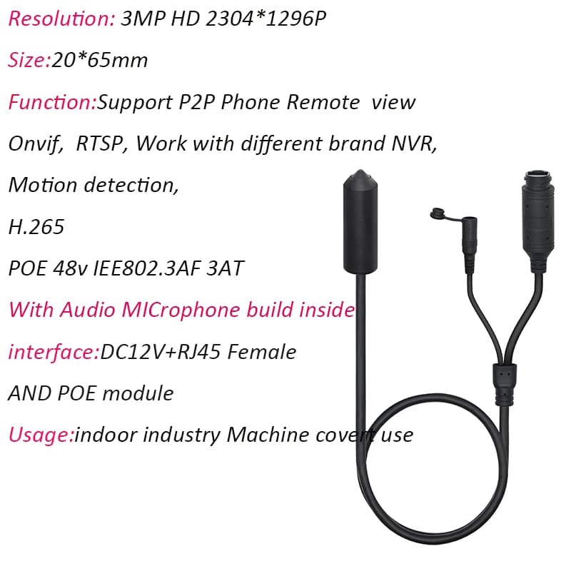 Caméra IP Miniature Cylindrique POE P2P Onvif 1080P 8MP 5MP 3MP avec Audio pour l'Industrie - Vente
