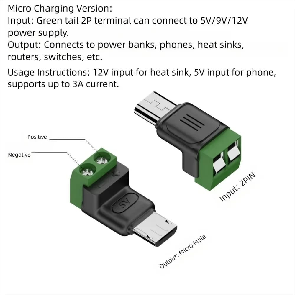 Adaptateur de Terminal USB C à 2 broches, prise sans soudure, type-c à 2 broches, bornier à sertir à