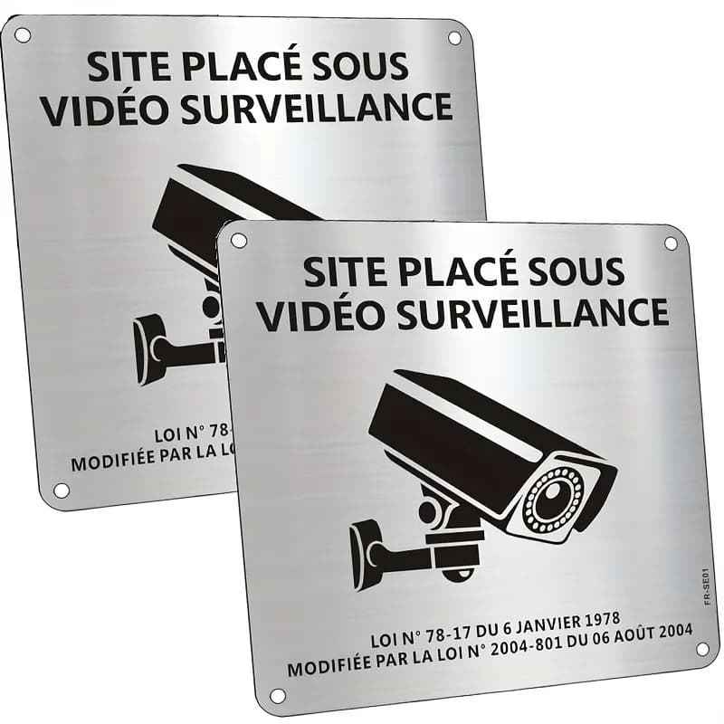 Panneau de surveillance vidéo français, 2 pièces, panneau de sécurité en métal pour caméra 15×15 cm,