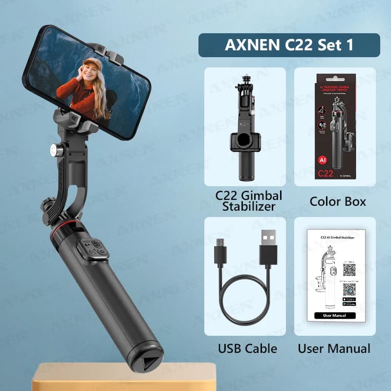 AXNEN C22 AI Suivi 360 ° Trépied à cardan portatif pour prise de vue rotative, bâton de Selfie ext