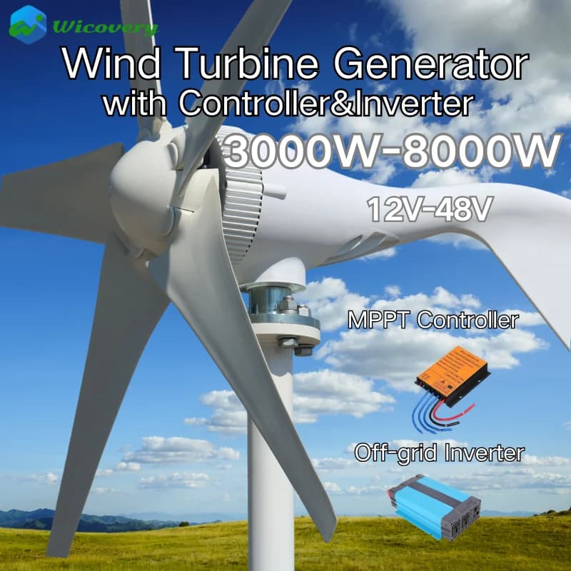 Turbine éolienne résidentielle, axe horizontal, 3/5 pales, 3000W 5000W 8000W 12V 24V 48V, faible dém