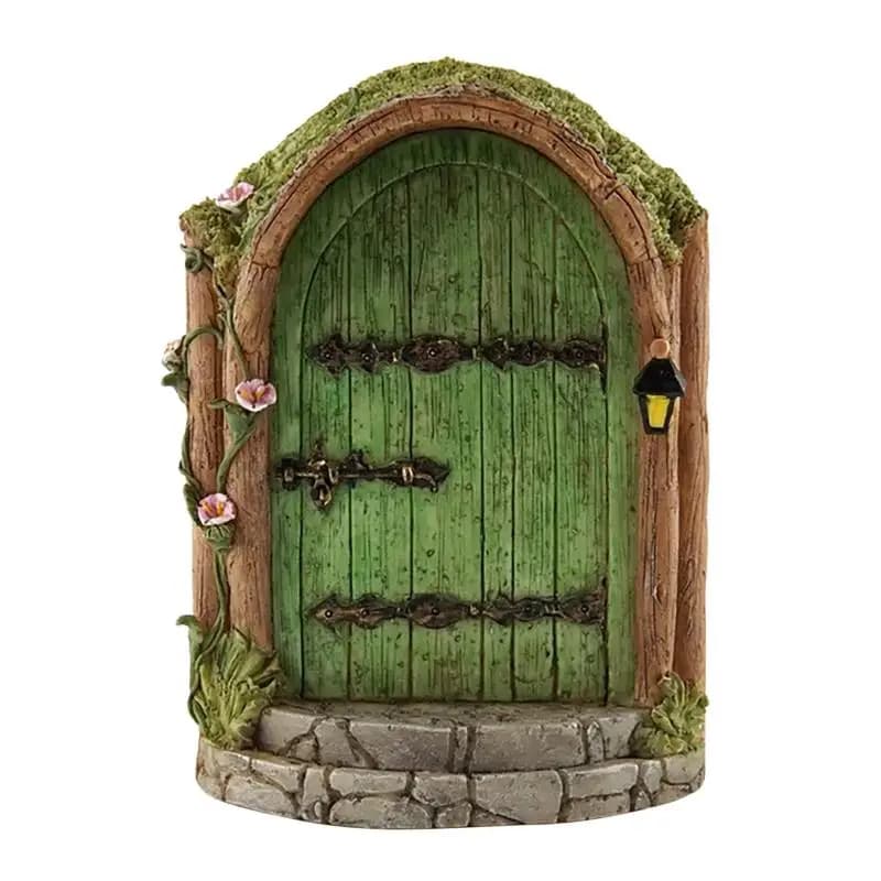 Porte de fée en bois sculptée, maison miniature décorative pour jardin, art paysager extérieur pour