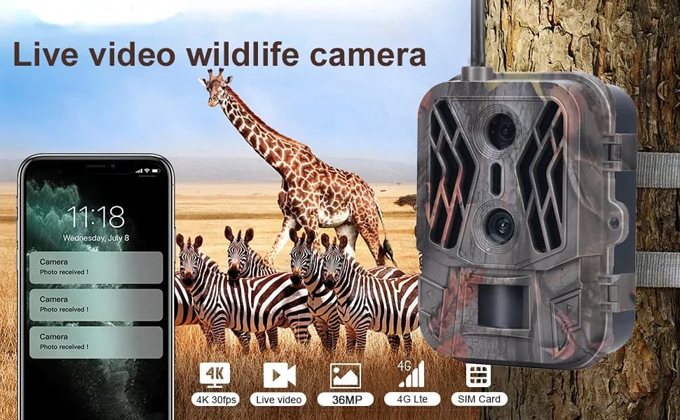 Caméra de suivi 4K 4G avec contrôle par application, service cloud, batterie 8000 mAh, double object