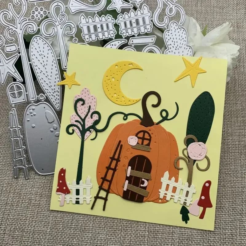 Matrices de découpe en métal en forme de maison citrouille d'Halloween pour scrapbooking DIY, gaufra
