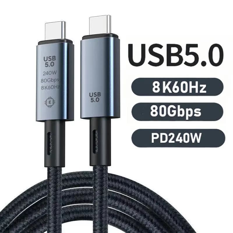 Câble USB 5 80Gbps 240W 8K 60Hz pour Thunderbolt 5 Type C charge rapide Thunderbolt3 USB 5.0 câble d