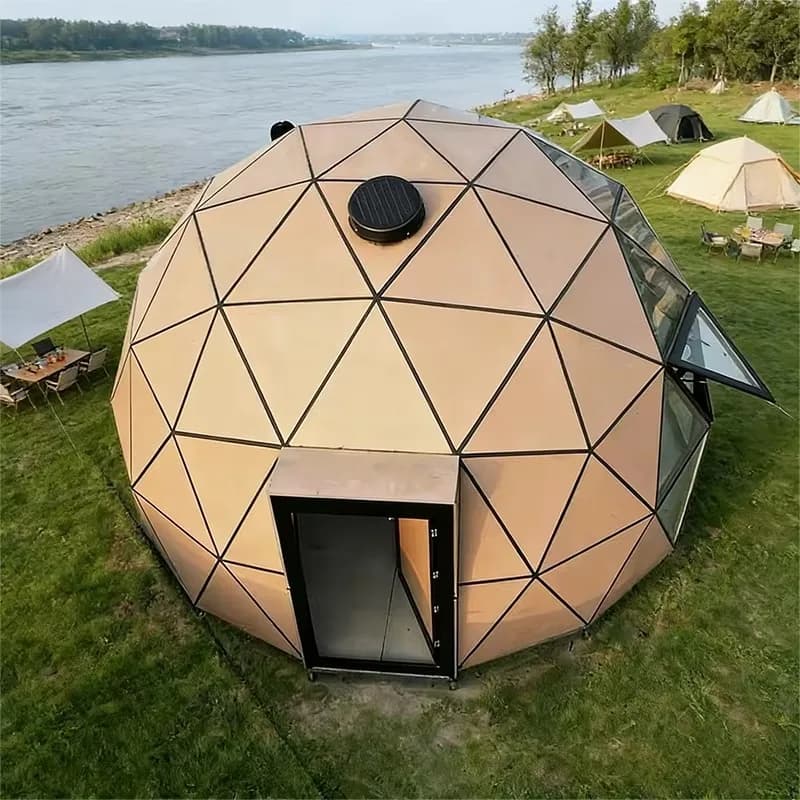Tente Dôme Géodésique OME pour Glamping, Cabane en Verre et Bois pour Hôtel de Vacances, Tente Dôme