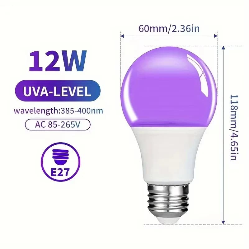 Ampoules noires 12W LED UV lumière noire 395-400nm pour lumière noire brille dans la nuit peinture c