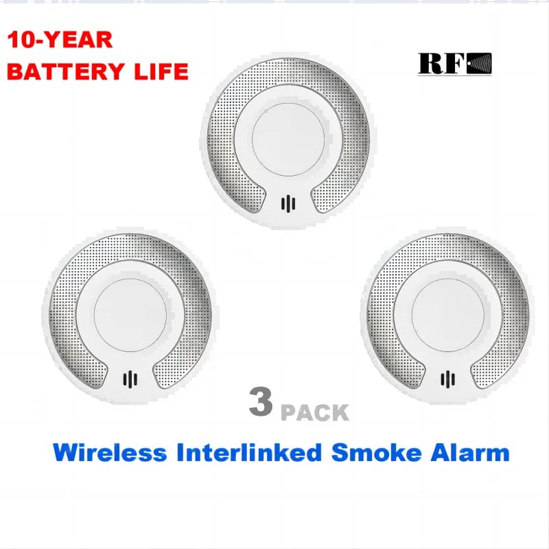 Détecteur de fumée/télécommande interconnectée par batterie de 10 ans, alarme incendie sans fil inte