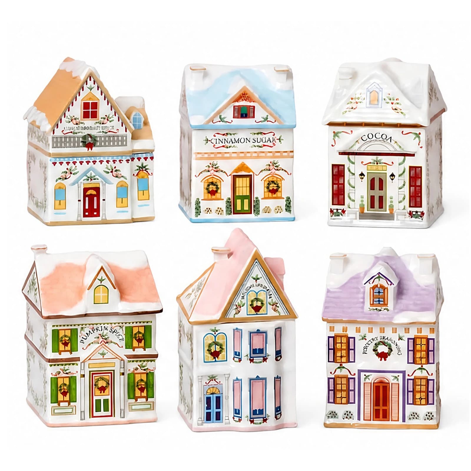 Lot de 6 maisons de village des fêtes, ensemble de boîtes de rangement décoratives, décoration de bu