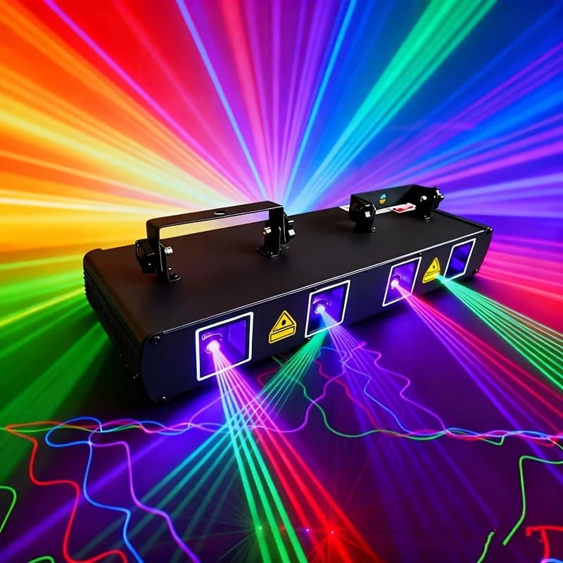 Lumière de fête DJ à 4 faisceaux, effet sonore, activation par la musique, lumière musicale RGBY con