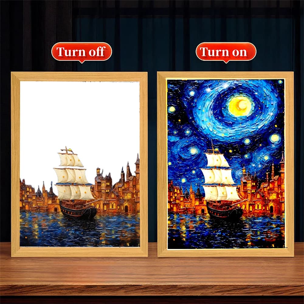 Peinture lumineuse cadre photo Led veilleuse lune lampe Van Gogh ciel étoilé mur Art Oficina chambre