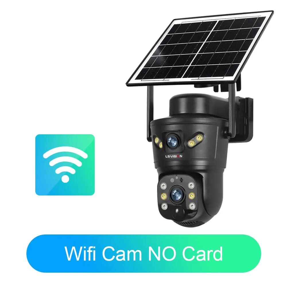 LS VISION 4G /WIFI caméra solaire extérieure 8MP double objectif PIR carte Sim intégré Vision noctur