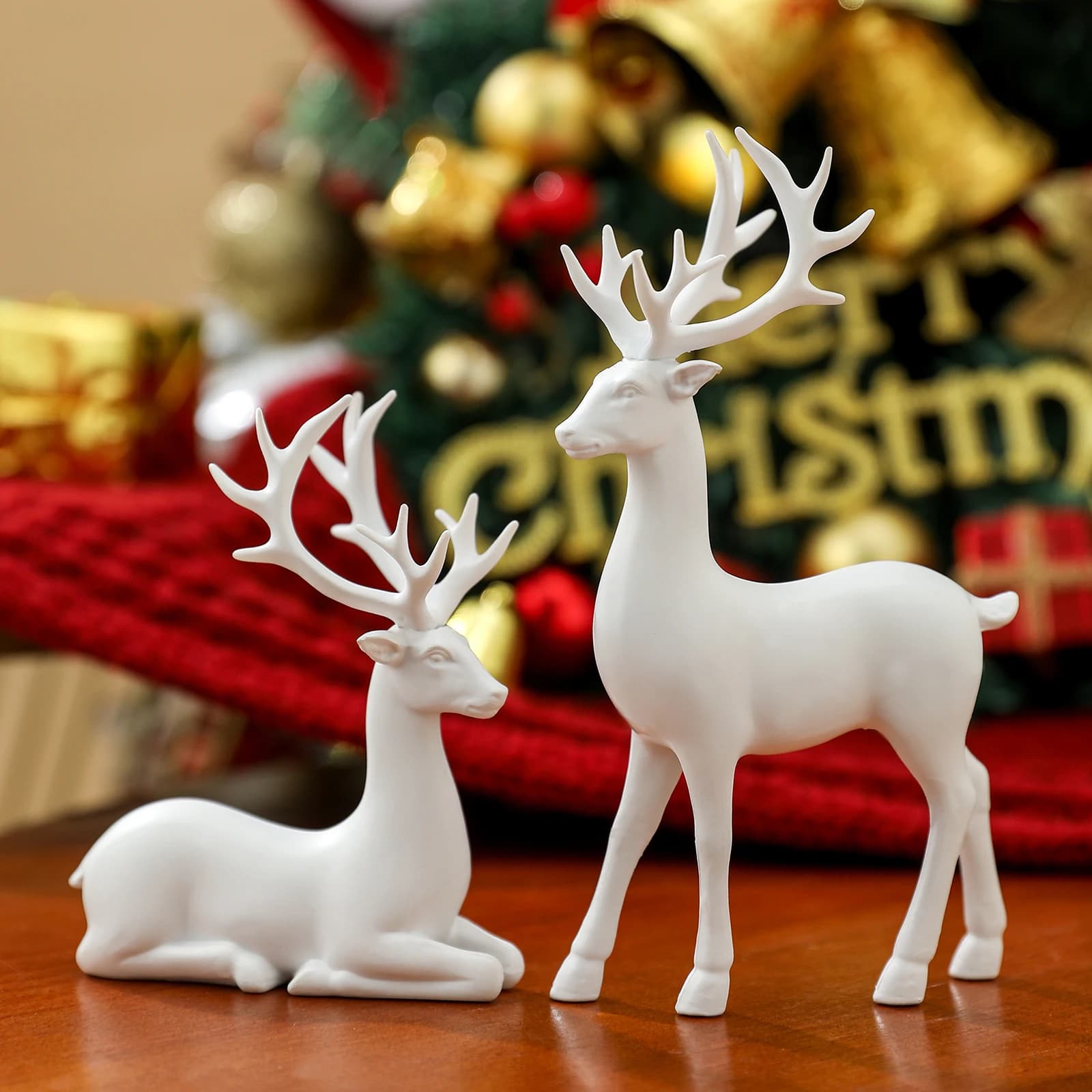 2 pièces décor de renne de noël résine debout assis cerf Figurine renne décoration de noël pour la m