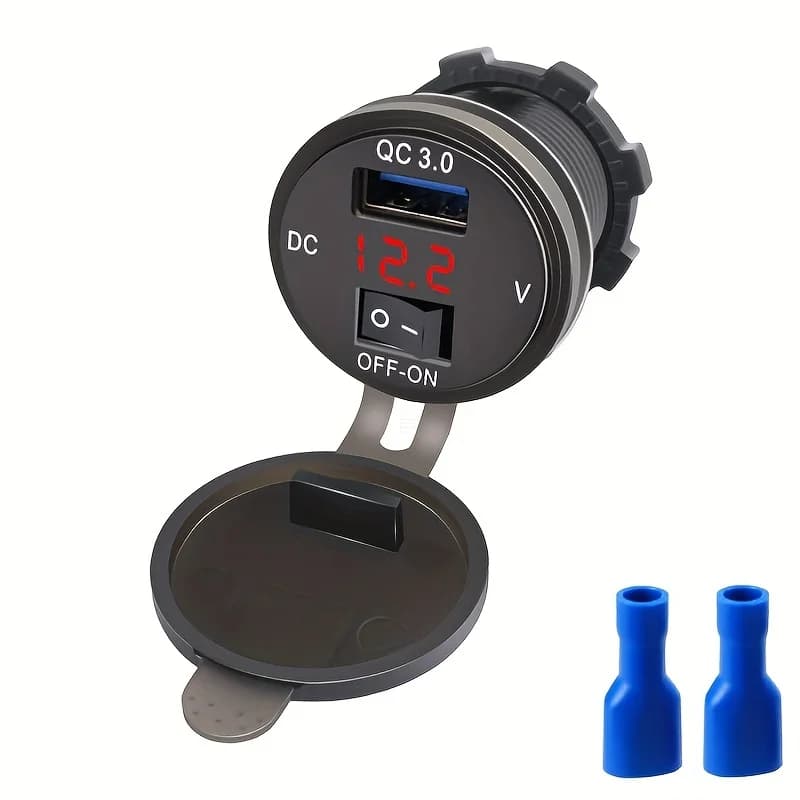 Prise de chargeur de voiture USB avec voltmètre, charge rapide QC 3.0, interrupteur pour voitures, V