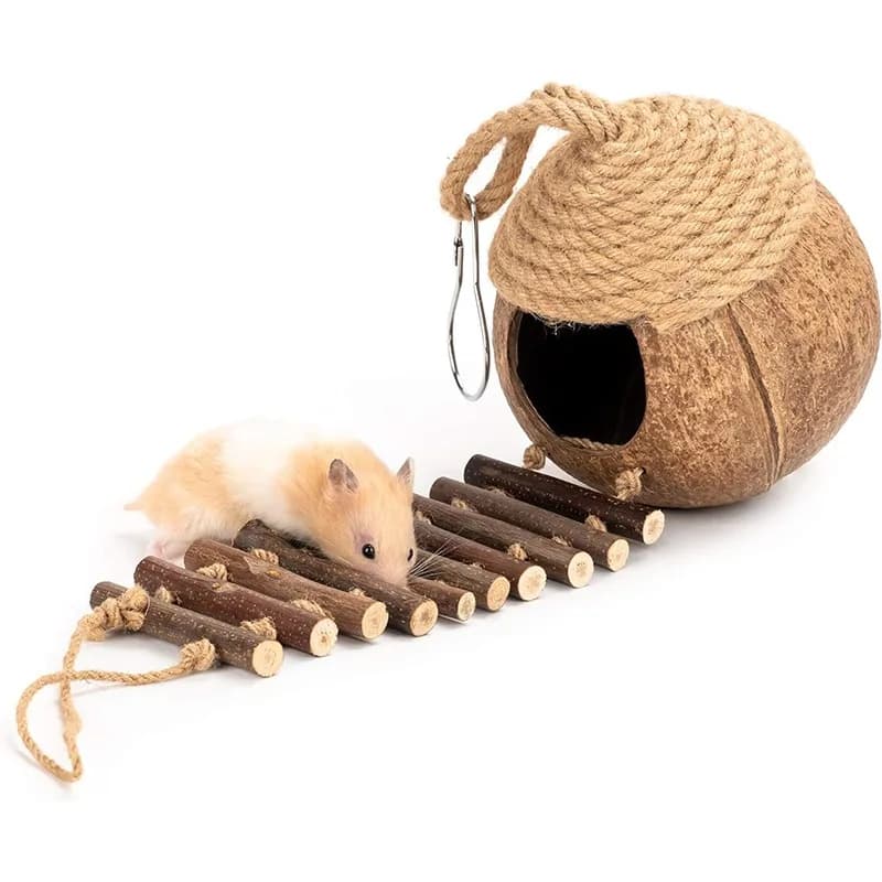 Casier à oiseaux en noix de coco, avec échelle, toit en corde de chanvre, matériau naturel, ferme et