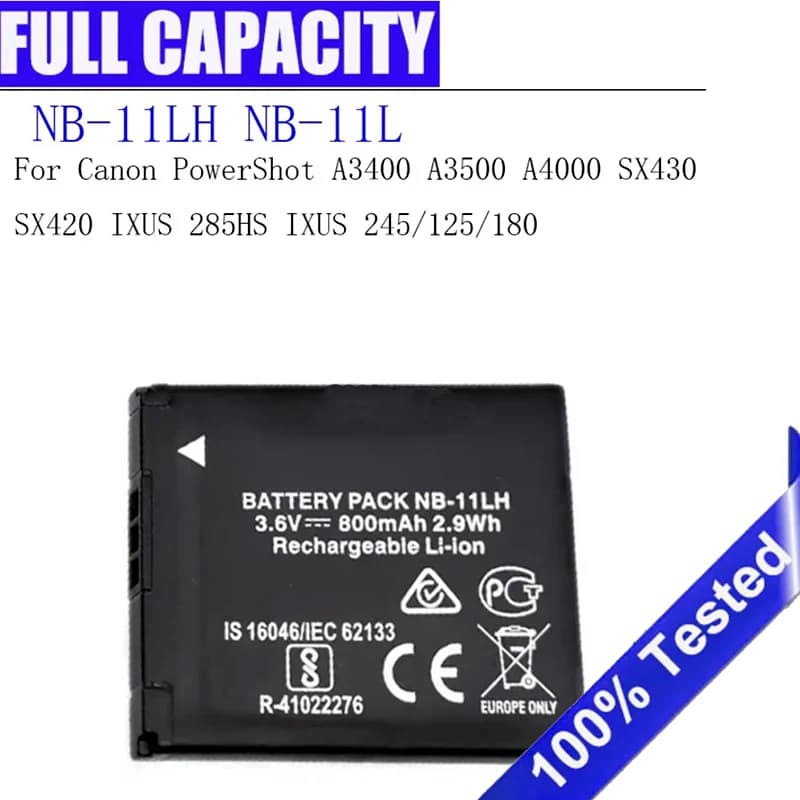 Batterie d'appareil photo 800mAh NB-11LH NB-11L pour Canon PowerShot A3400 A3500 A4000 IXUS 245 125