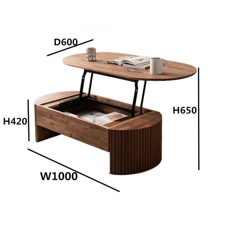 Tables basses rustiques à dessus relevable, rangement classique rétro multifonction, meubles uniques
