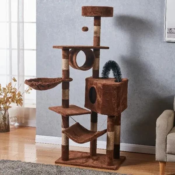 Grande tour d'arbre à chat avec plusieurs hamacs, tour à gratter, aides à la formation de villa, meu