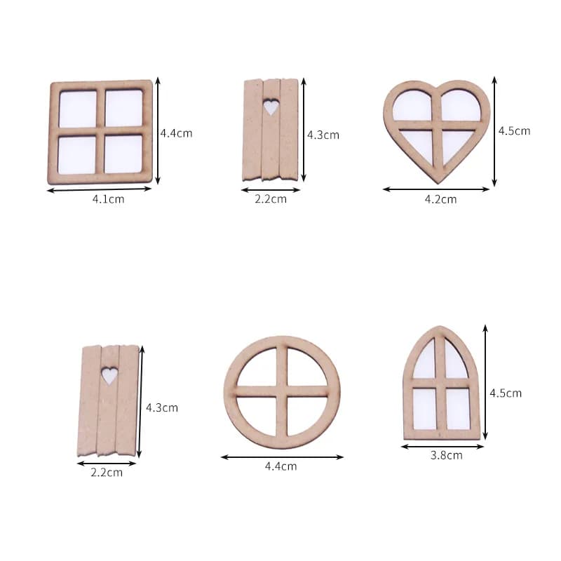 2 ensembles de maison de poupée, 6 fenêtres creuses en bois, accessoires de décoration de cour de no