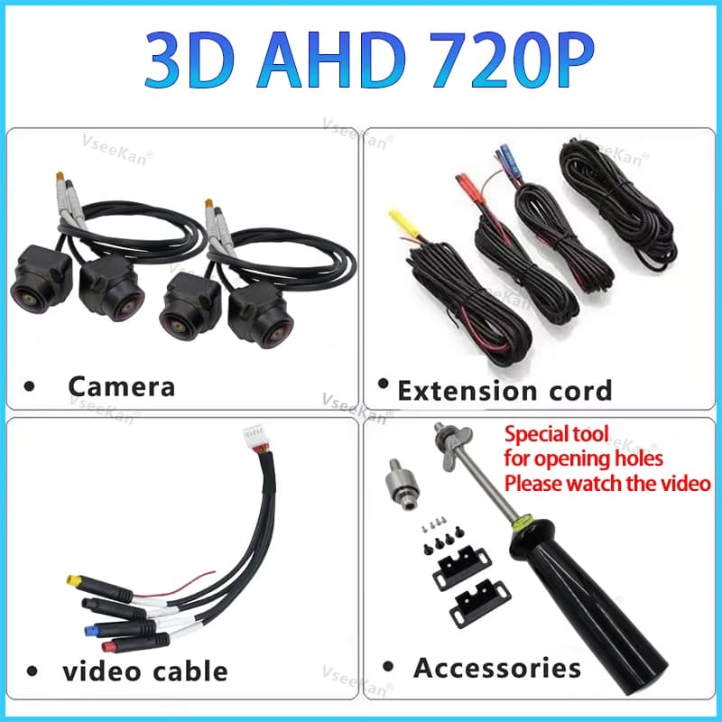 Caméra panoramique 3D 360 arrière + avant + gauche/droite SONY307 WDR 8K 1080P AHD pour Android Radi